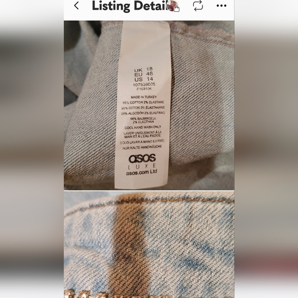 ASOS Luxe NWT Rhinestone Embellished High Rise Wide Leg Jeans Size 14 - Picture 5 of 6